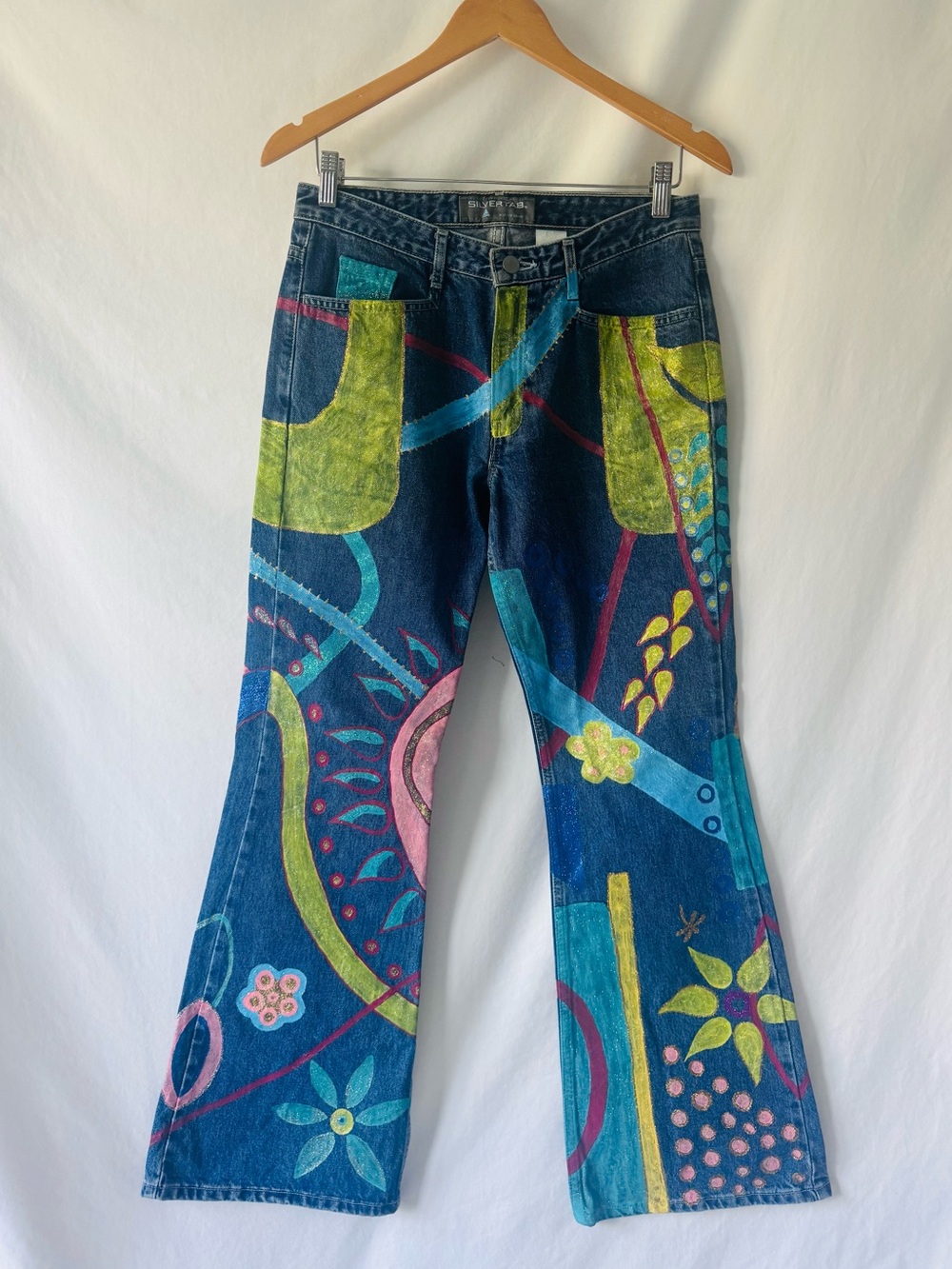 Levi’s Silvertab Hand Painted Jeans 7M Y2K Wearable Art Bootcut Festival 30x31